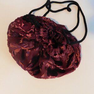 Vintage Velvet Damask Retro Mini Purse Maroon Burgundy Satin Like New